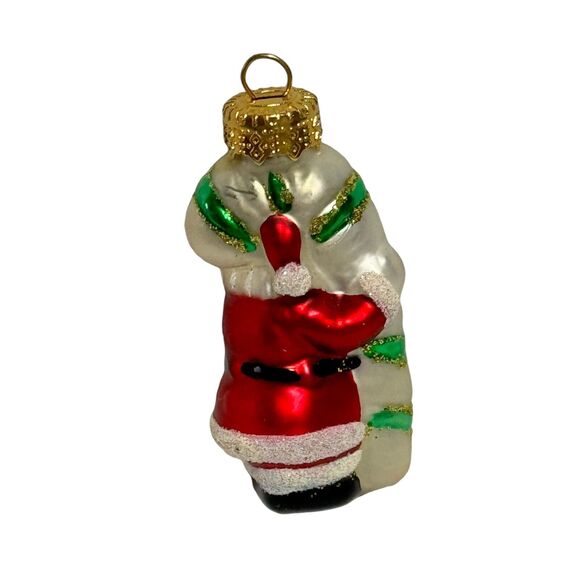 Vintage Christmas Miniature Classic Santa Holding A Candy Cane Glass Ornament - Picture 3 of 4